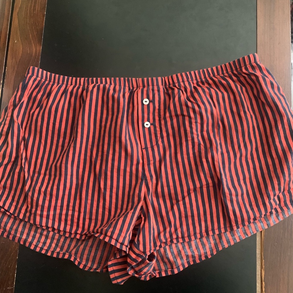 Aerie sleep shorts pajamas small cotton striped navy blue orange American Eagle
